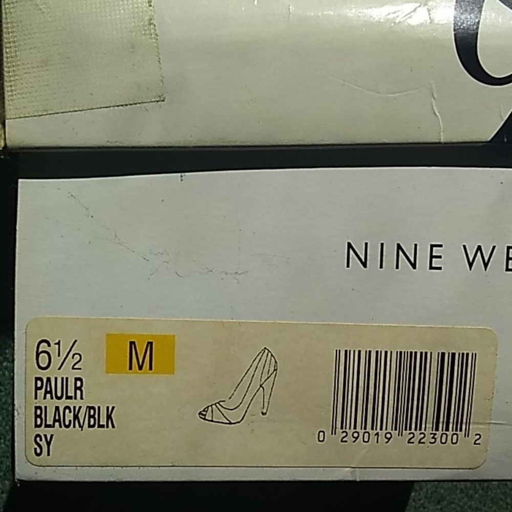9 West black open toe heels